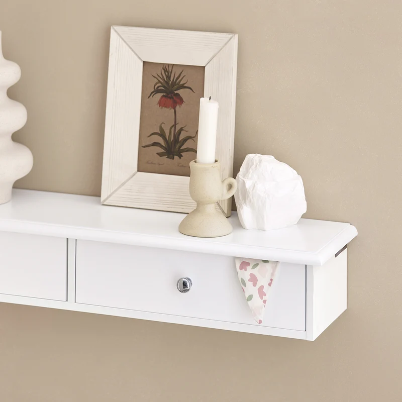 SoBuy FRG43-W Etagere Murale avec 2 Tiroirs - Étagère Flottante Moderne pour Entrée, Salon, Cuisine & Chambre - Blanc 64x15x10cm