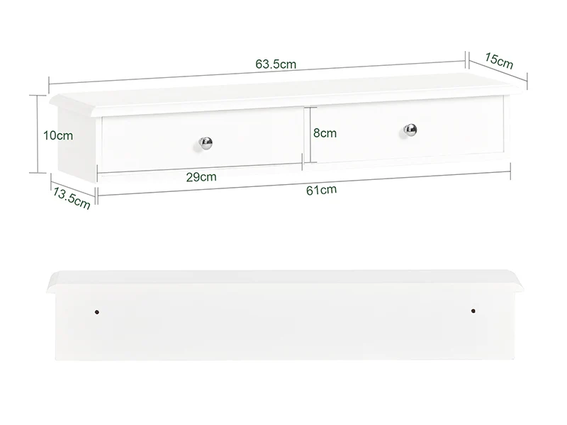 SoBuy FRG43-W Etagere Murale avec 2 Tiroirs - Étagère Flottante Moderne pour Entrée, Salon, Cuisine & Chambre - Blanc 64x15x10cm