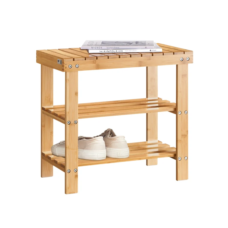 SoBuy FSR02-K-N Banc à Chaussures en Bambou avec Assise et Étagère de Rangement pour Entrée – 50x29x45 cm, Naturel