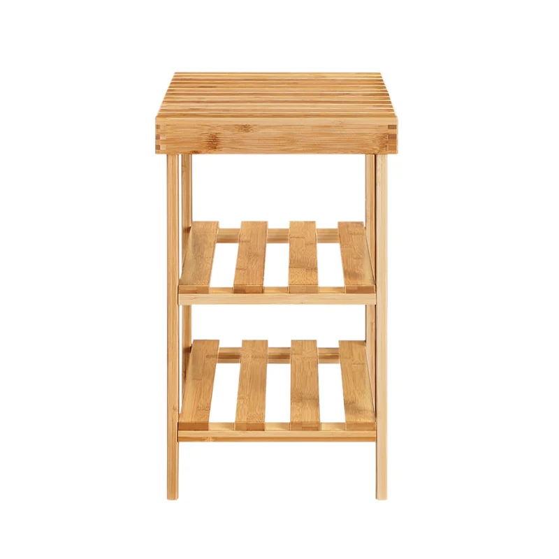 SoBuy FSR02-K-N Banc à Chaussures en Bambou avec Assise et Étagère de Rangement pour Entrée – 50x29x45 cm, Naturel