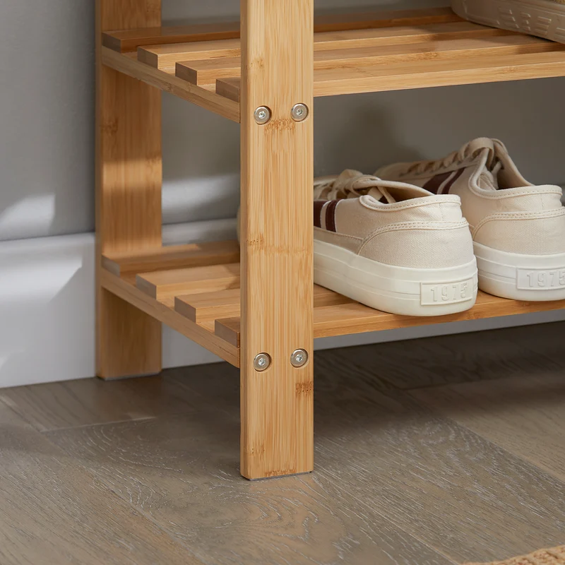 SoBuy FSR02-K-N Banc à Chaussures en Bambou avec Assise et Étagère de Rangement pour Entrée – 50x29x45 cm, Naturel