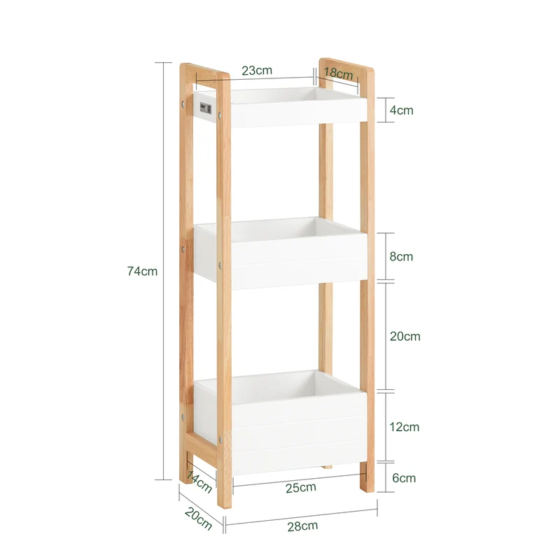 SoBuy FRG226-WN Tour de rangement salle de bain 20 cm avec 3 paniers – Blanc et bois