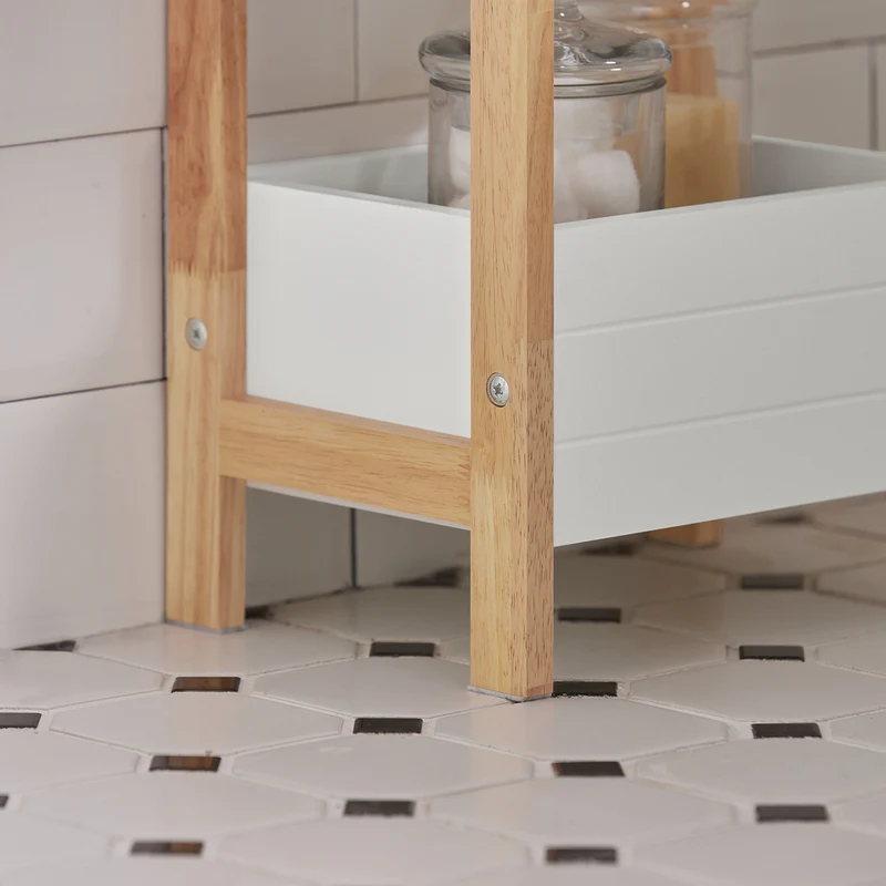 SoBuy FRG226-WN Tour de rangement salle de bain 20 cm avec 3 paniers – Blanc et bois