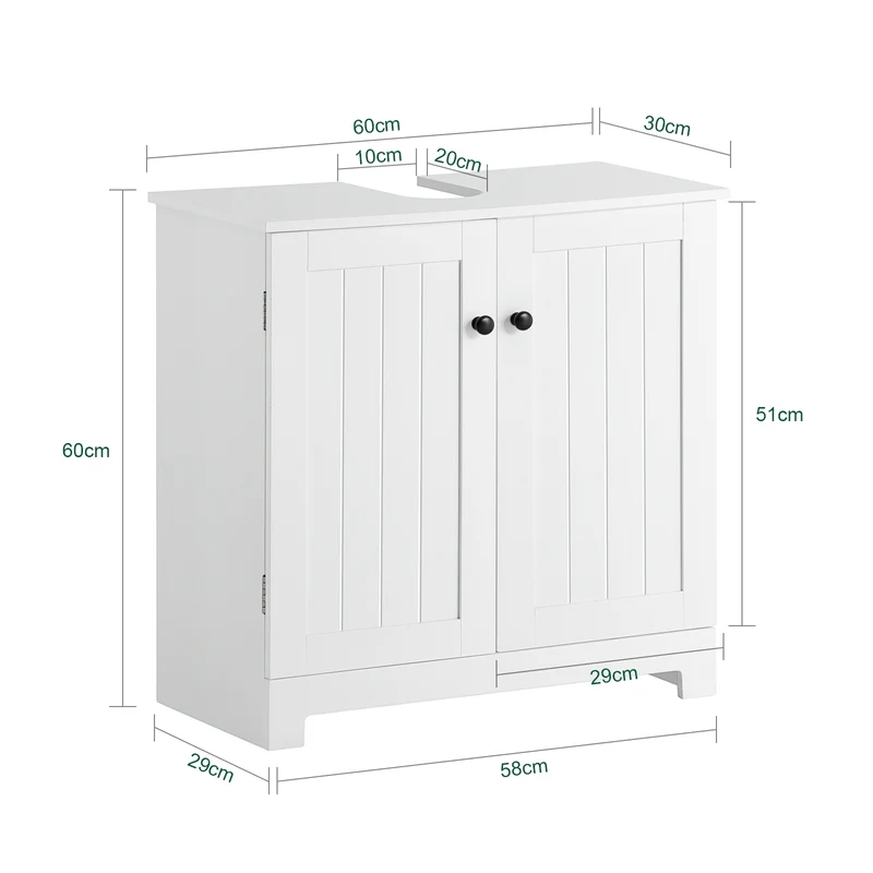 SoBuy BZR18-W Meuble sous Lavabo avec Étagère Réglable, Format Compact, pour Salle de Bain et WC, Rangement Optimisé, Pratique – L60×P29×H60 cm, MDF, Blanc