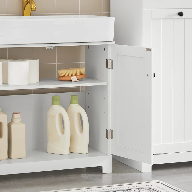SoBuy BZR18-W Meuble sous Lavabo avec Étagère Réglable, Format Compact, pour Salle de Bain et WC, Rangement Optimisé, Pratique – L60×P29×H60 cm, MDF, Blanc