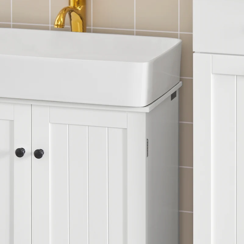 SoBuy BZR18-W Meuble sous Lavabo avec Étagère Réglable, Format Compact, pour Salle de Bain et WC, Rangement Optimisé, Pratique – L60×P29×H60 cm, MDF, Blanc