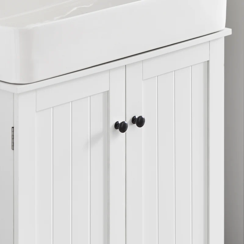 SoBuy BZR18-W Meuble sous Lavabo avec Étagère Réglable, Format Compact, pour Salle de Bain et WC, Rangement Optimisé, Pratique – L60×P29×H60 cm, MDF, Blanc