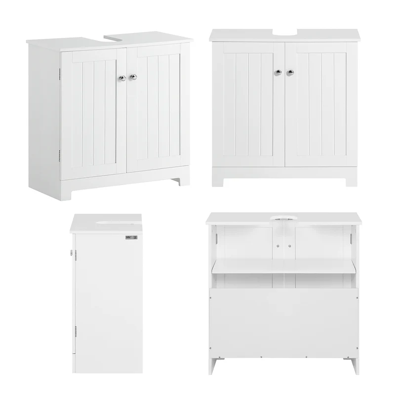 SoBuy BZR18-W Meuble sous Lavabo avec Étagère Réglable, Format Compact, pour Salle de Bain et WC, Rangement Optimisé, Pratique – L60×P29×H60 cm, MDF, Blanc