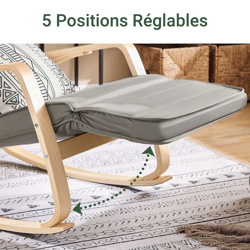 SoBuy FST16-DG Fauteuil a Bascule, Relax Rocking Chair, Chaise a Bascule avec Repose-Pieds et Appui-tête réglables, Gris