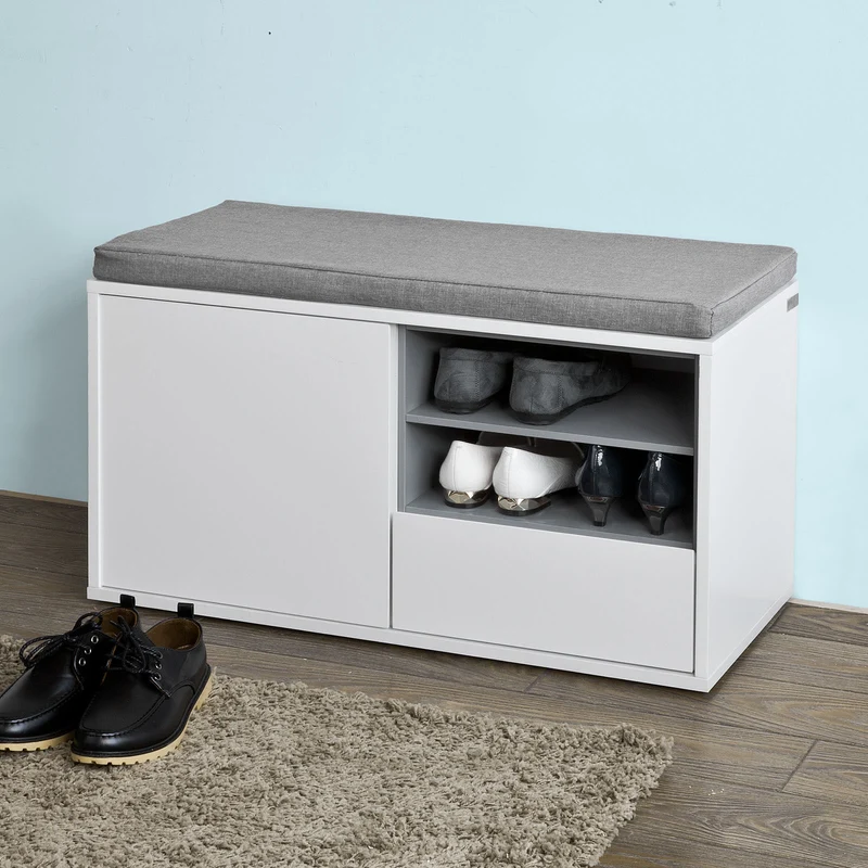 SoBuy FSR37-W Banc à Chaussures avec Coussin Rembourré et Rangement pour Entrée Couloir – 80x35x46 cm, Blanc