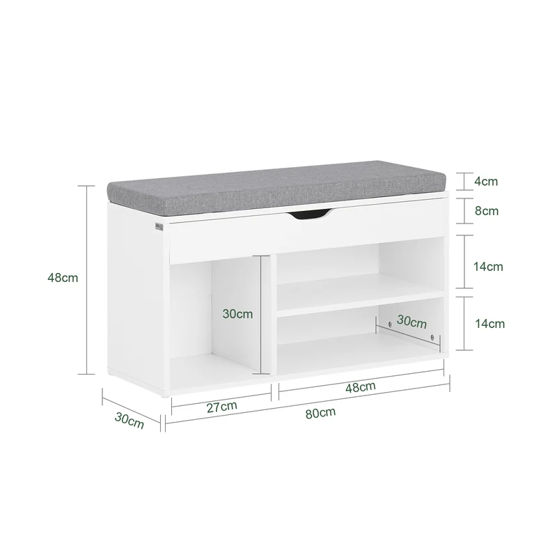 SoBuy FSR45-HG Banc à Chaussures avec Coussin Rembourré et Rangement pour Bottes, Meuble d'Entrée – 80x30x46 cm, Gris