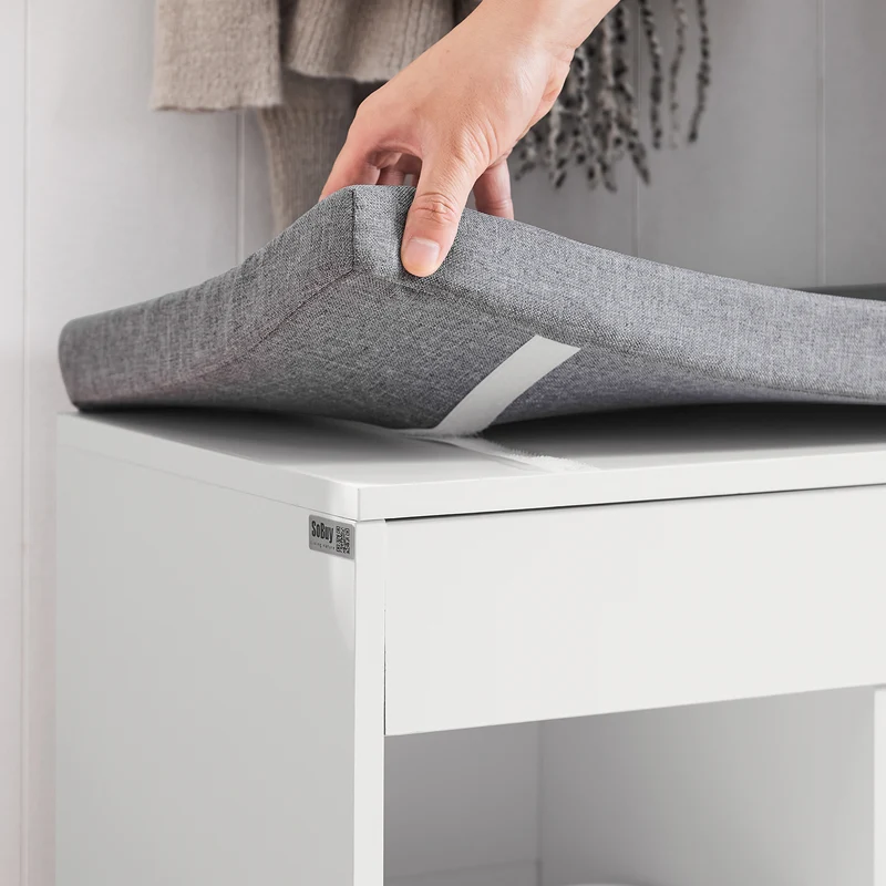SoBuy FSR45-HG Banc à Chaussures avec Coussin Rembourré et Rangement pour Bottes, Meuble d'Entrée – 80x30x46 cm, Gris