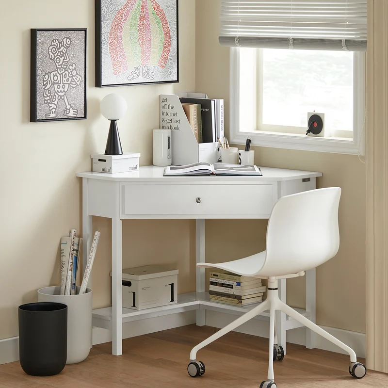 SoBuy FWT31-W Table Bureau d'Angle Bureau informatique Secrétaire avec Tiroir