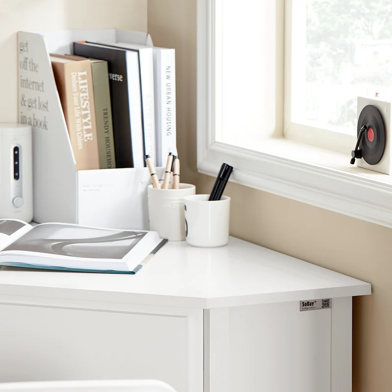 SoBuy FWT31-W Table Bureau d'Angle Bureau informatique Secrétaire avec Tiroir