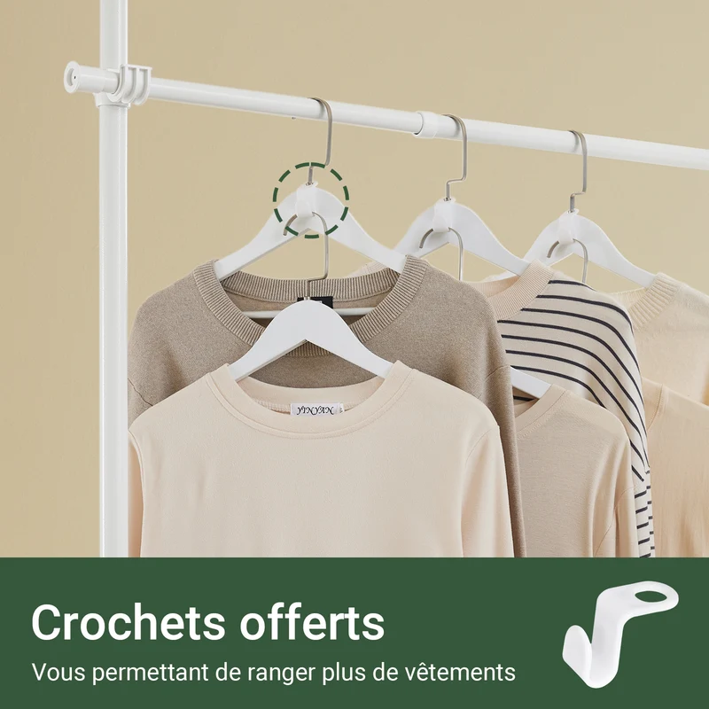 SoBuy KLS03-II-W Portant à Vêtements Télescopique – Largeur 124–226 cm, Hauteur 200–295 cm, Blanc