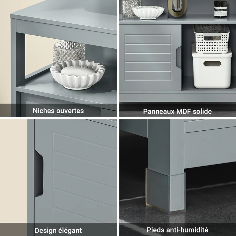 SoBuy FRG128-SG Meuble sous Lavabo avec Portes Coulissantes, Format Compact, Résistant à l’Humidité, pour Salle de Bain et WC – L60×P30×H60 cm, Bois, Gris
