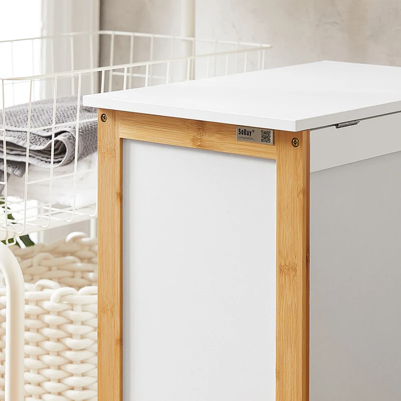 SoBuy FSS66-WN Corbeille à Linge, Coffre à Linge, Panier de Rangement, Corbeille Linge Sale avec Couvercle, Porte Vêtement Pour Laverie Salle de Bain