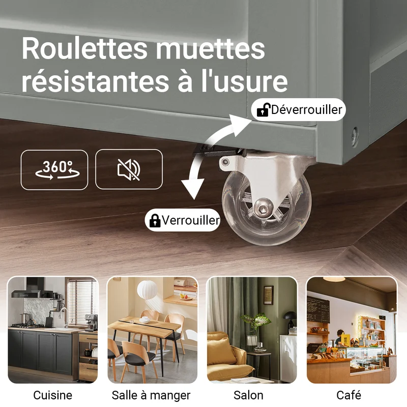 SoBuy FKW45-HG Desserte Chariot de Cuisine de Service Roulant, Meuble Armoire de Rangement Cusine sur roulettes