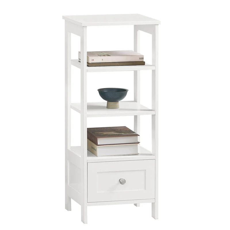 SoBuy FBT91-W Table d’Appoint Haute Bout de Canapé pour Salon Bureau Cuisine en 3 niveaux avec 1 tiroir