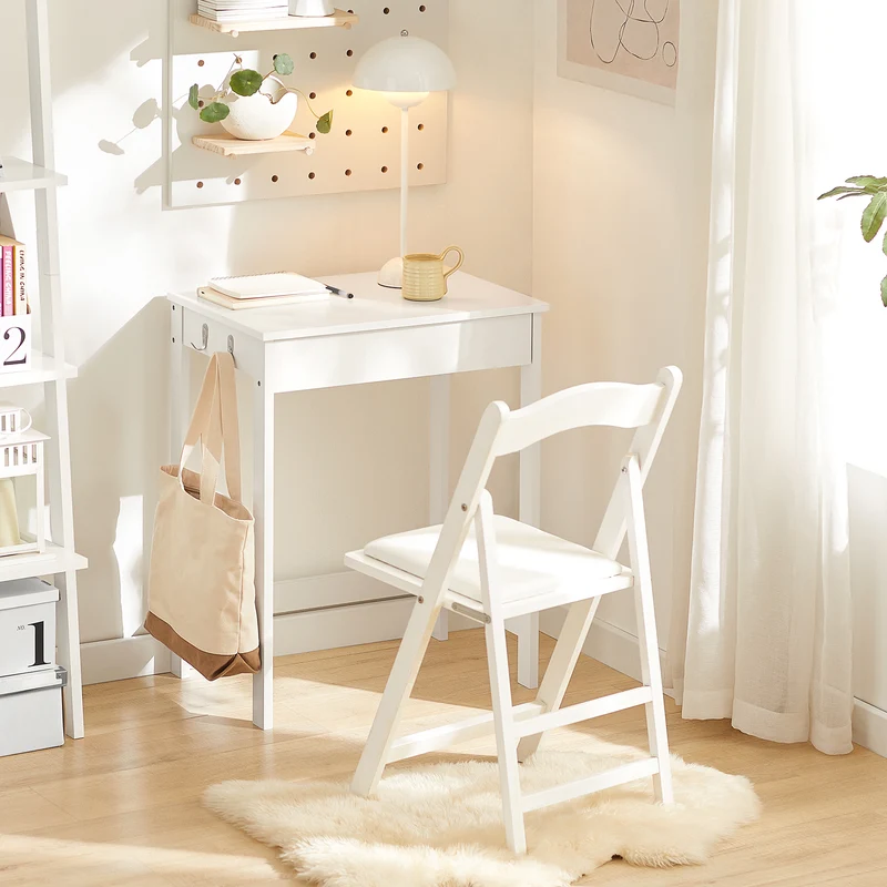 SoBuy FWT43-W Petit Bureau avec 1 Tiroir et 2 Crochets Bureau Gaming avec Etagères de Rangement Desk Multifonctionnel pour Chambre Table Gaming Blanc 60x40x77cm