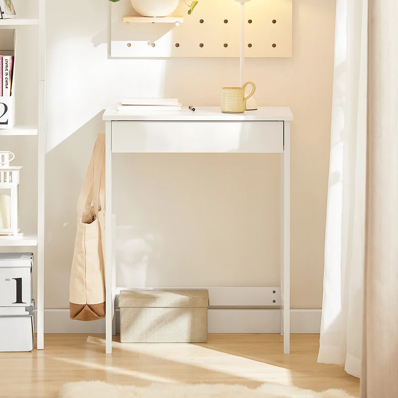 SoBuy FWT43-W Petit Bureau avec 1 Tiroir et 2 Crochets Bureau Gaming avec Etagères de Rangement Desk Multifonctionnel pour Chambre Table Gaming Blanc 60x40x77cm
