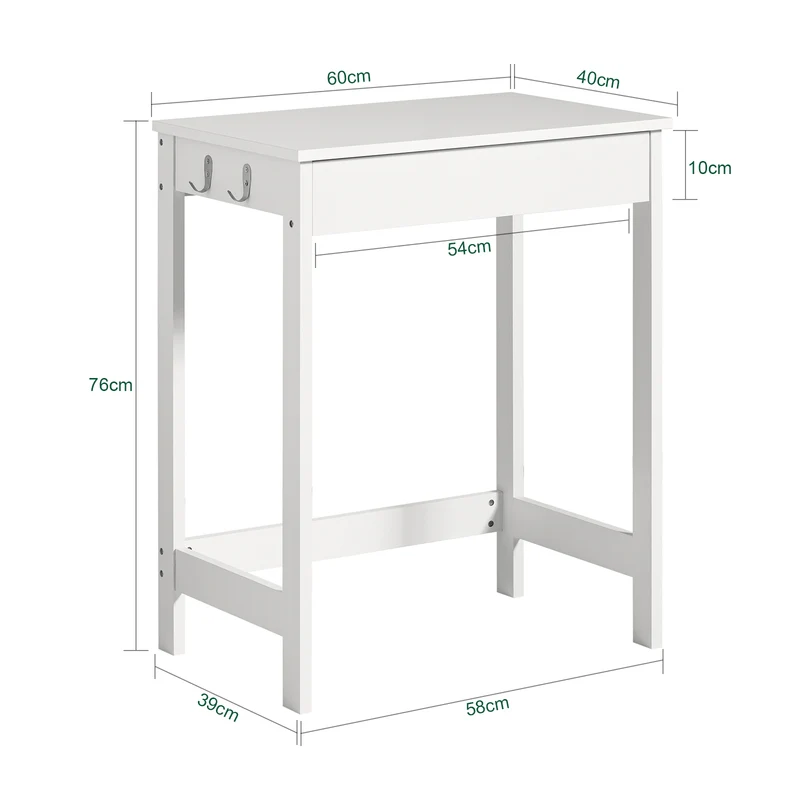 SoBuy FWT43-W Petit Bureau avec 1 Tiroir et 2 Crochets Bureau Gaming avec Etagères de Rangement Desk Multifonctionnel pour Chambre Table Gaming Blanc 60x40x77cm