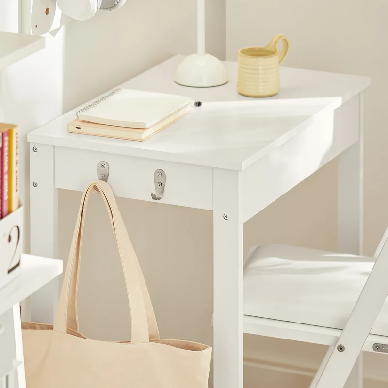 SoBuy FWT43-W Petit Bureau avec 1 Tiroir et 2 Crochets Bureau Gaming avec Etagères de Rangement Desk Multifonctionnel pour Chambre Table Gaming Blanc 60x40x77cm
