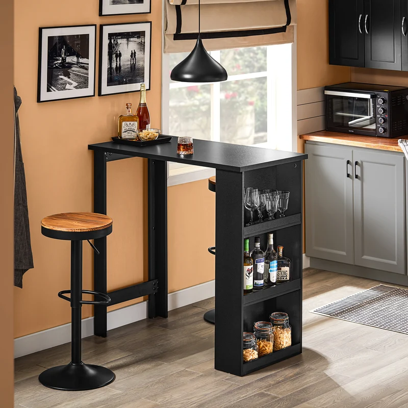 SoBuy FWT17-II-SCH Table de Bar Haute de Cuisine Table Mange Debout pour Petits Espaces, Bar pour Cuisine, Salon, Bureau ou Bar à Café Noire 112 x 57 x 106 cm