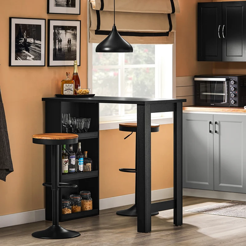 SoBuy FWT17-II-SCH Table de Bar Haute de Cuisine Table Mange Debout pour Petits Espaces, Bar pour Cuisine, Salon, Bureau ou Bar à Café Noire 112 x 57 x 106 cm