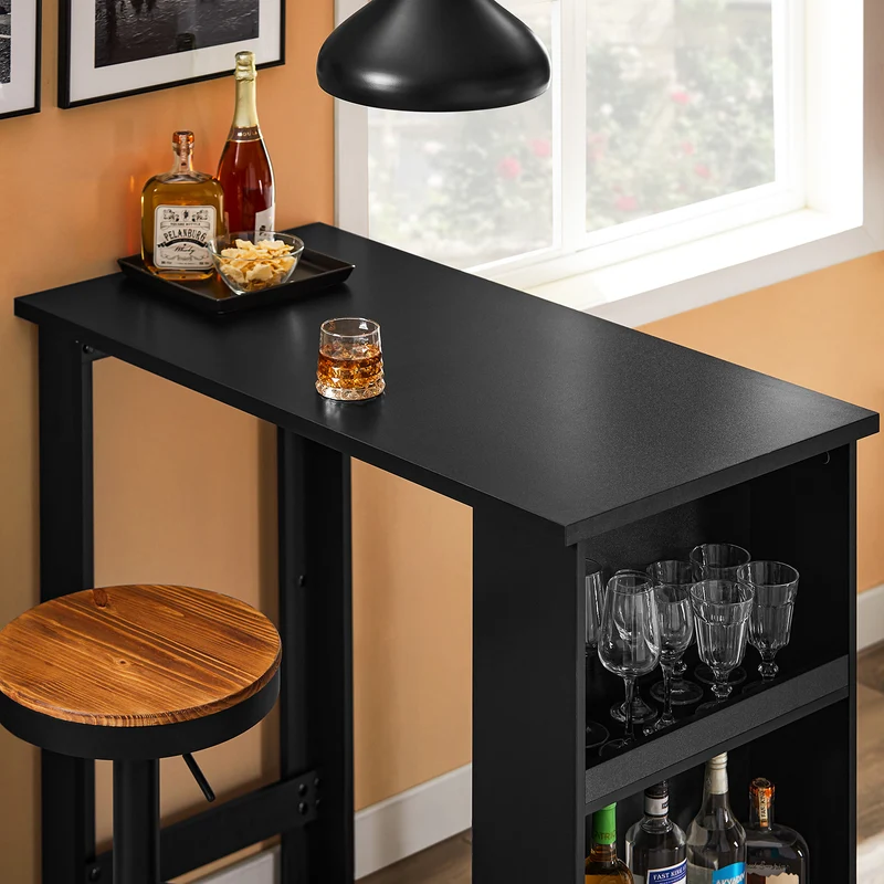 SoBuy FWT17-II-SCH Table de Bar Haute de Cuisine Table Mange Debout pour Petits Espaces, Bar pour Cuisine, Salon, Bureau ou Bar à Café Noire 112 x 57 x 106 cm