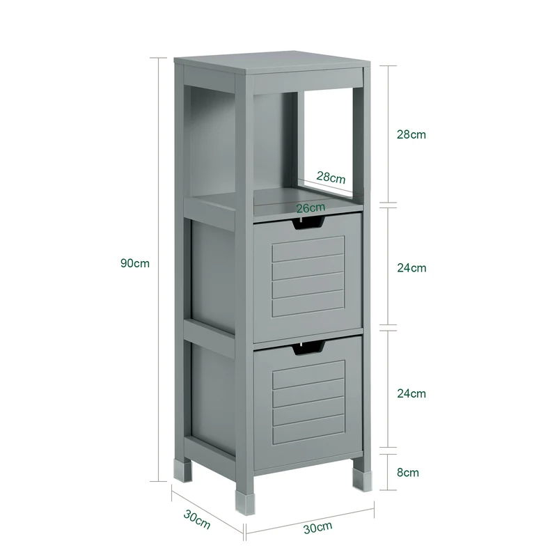 SoBuy FRG127-SG Colonne Salle de Bain avec 2 Paniers, Format Compact, Design Moderne, pour Salle de Bain et WC, Rangement Optimisé – L30×P30×H89 cm, Bois, Gris
