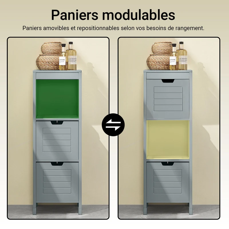 SoBuy FRG127-SG Colonne Salle de Bain avec 2 Paniers, Format Compact, Design Moderne, pour Salle de Bain et WC, Rangement Optimisé – L30×P30×H89 cm, Bois, Gris