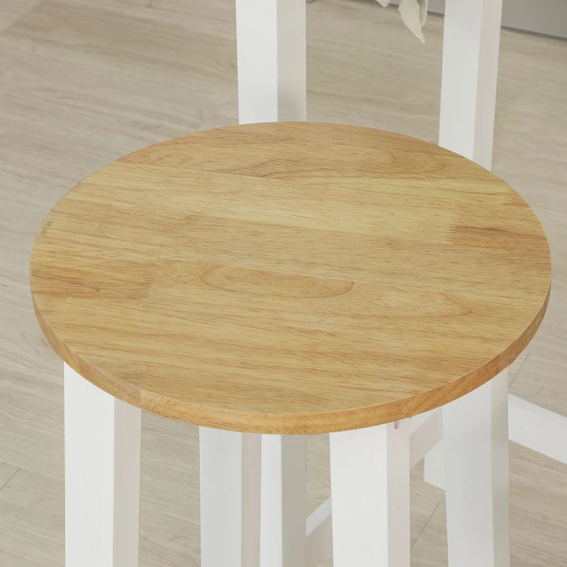 SoBuy FWT50-WN Set de 1 Table + 2 Tabourets Ensemble Table de Bar bistrot + 2 tabourets avec Repose-Pieds Table Mange-Debout Table Haute Cuisine – Blanc Naturel